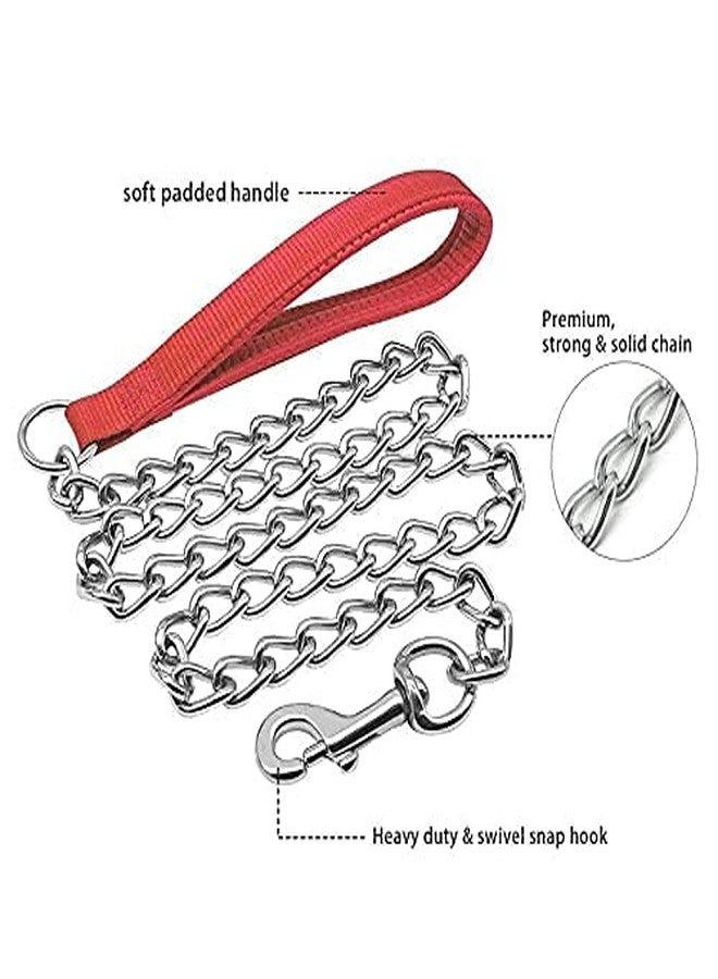 Pups&Pets طقم طوق قابل للتعديل للكلاب من Pups&Pets مع سلسلة ومقبض | حزام نايلون بعرض 1 بوصة وسلسلة ومقبض بطول 57 بوصة | طوق وسلسلة مقبض للكلاب المتوسطة والكبيرة (أحمر) - Image 3